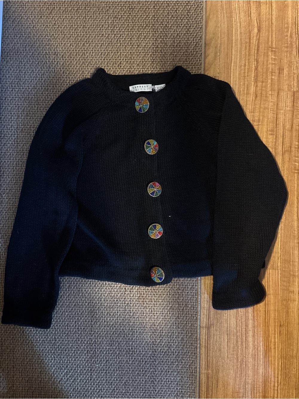 Women’s Black Knit Cardigan with Colorful Buttons